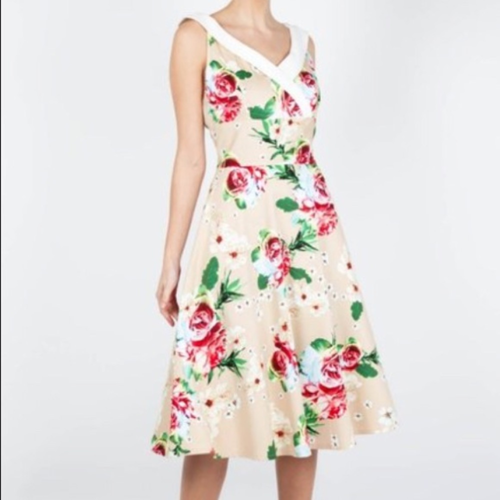đVoodoo Vixen Lillian Floral Swing Dress Beige - Picture 1 of 10